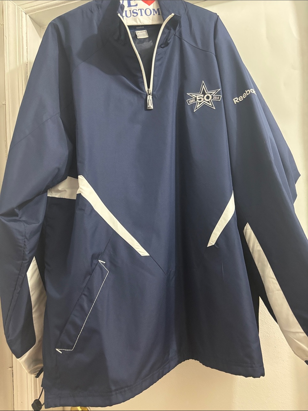 Reebok Navy NFL and White 1/4 Zip Pullover Jacket with Star Emblem